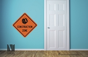 Contruction zone Death star vinyl decal sign digital print wall or door decor 2507